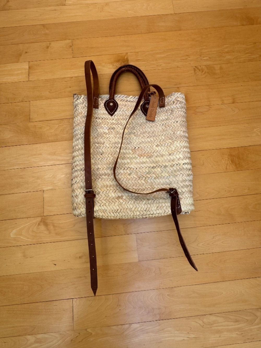 NWOT Raffia Tote/Backpack with Leather Straps by French Bags - Picture 5 of 10